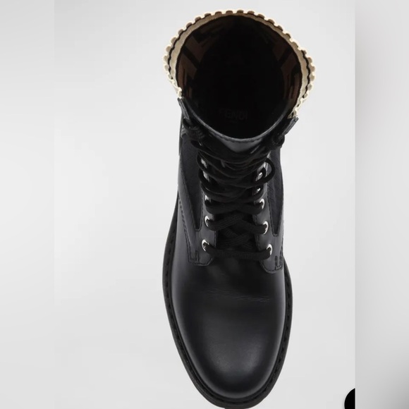Fendi Black Leather Combat Boots with FF Cuff Size 38  fendi rockoko boots - Picture 2 of 8